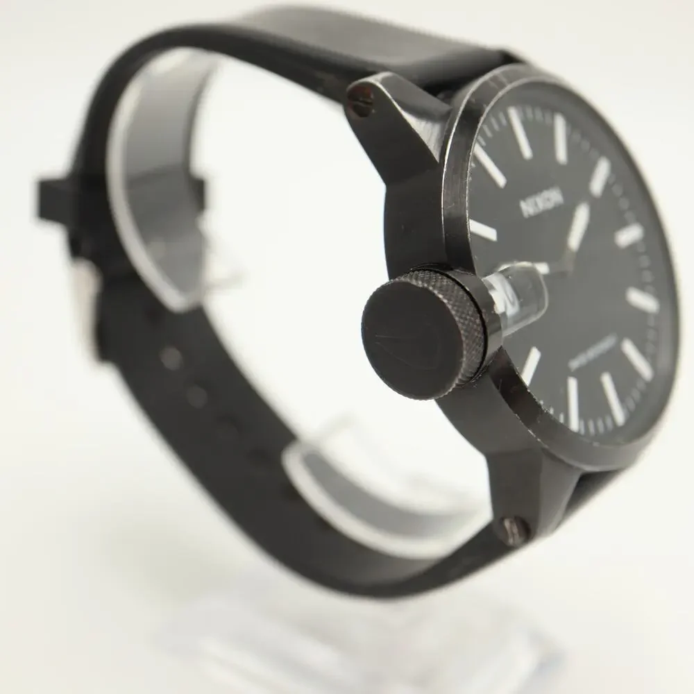 Nixon The Magnified Black White 48mm Swiss Lefty Watch UPSIDEDOWN DATE Working